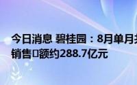 今日消息 碧桂园：8月单月共实现归属公司股东权益的合同销售金额约288.7亿元