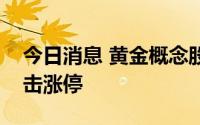 今日消息 黄金概念股持续走强，银泰黄金冲击涨停