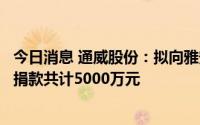 今日消息 通威股份：拟向雅安市红十字会和甘孜州红十字会捐款共计5000万元
