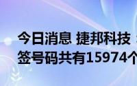 今日消息 捷邦科技：创业板IPO网上发行中签号码共有15974个
