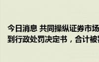 今日消息 共同操纵证券市场，*ST宜康控股股东及实控人收到行政处罚决定书，合计被罚285万元