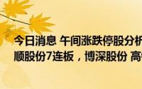今日消息 午间涨跌停股分析：41只涨停股，物流概念股天顺股份7连板，博深股份 高铁概念3连板