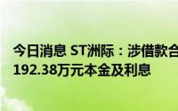 今日消息 ST洲际：涉借款合同纠纷收执行通知书，需支付2192.38万元本金及利息
