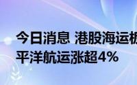 今日消息 港股海运板块走高，中远海能、太平洋航运涨超4%