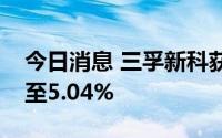 今日消息 三孚新科获季胜投资举牌，持股增至5.04%
