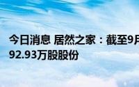 今日消息 居然之家：截至9月15日，约1.35亿元回购公司2692.93万股股份