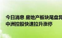 今日消息 房地产板块尾盘异动反弹，中交地产、沙河股份、中洲控股快速拉升涨停