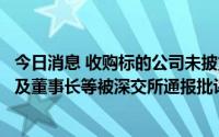 今日消息 收购标的公司未披露原股东借款等事项，洪涛股份及董事长等被深交所通报批评