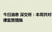 今日消息 深交所：本周共对53起证券异常交易行为采取了自律监管措施