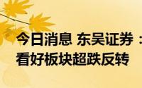 今日消息 东吴证券：电动车低点已过，继续看好板块超跌反转