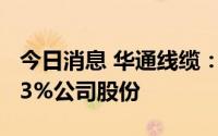 今日消息 华通线缆：实控人之一新增质押5.03%公司股份