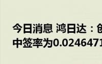 今日消息 鸿日达：创业板IPO网上定价发行中签率为0.0246471737%