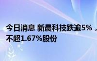 今日消息 新晨科技跌逾5%，持股14.53%股东李福华拟减持不超1.67%股份