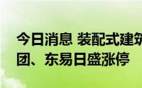 今日消息 装配式建筑板块持续走强，建艺集团、东易日盛涨停