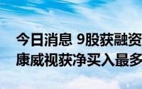 今日消息 9股获融资净买入超5000万元，海康威视获净买入最多
