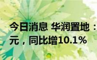 今日消息 华润置地：8月合约销售额222.7亿元，同比增10.1%