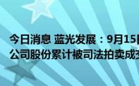今日消息 蓝光发展：9月15日至28日，控股股东所持3.62%公司股份累计被司法拍卖成交