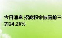 今日消息 招商积余披露前三季度业绩预告，预计净利润增幅为24.26%