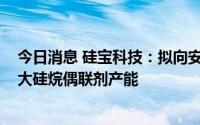 今日消息 硅宝科技：拟向安徽硅宝增资4166万元，用于扩大硅烷偶联剂产能