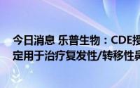 今日消息 乐普生物：CDE授予MRG003突破性治疗药物认定用于治疗复发性/转移性鼻咽癌