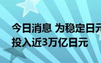 今日消息 为稳定日元汇率，日本在外汇市场投入近3万亿日元