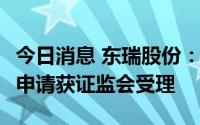 今日消息 东瑞股份：定增募资不超10.33亿元申请获证监会受理