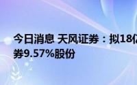 今日消息 天风证券：拟18亿元向北京华融转让所持恒泰证券9.57%股份