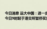 今日消息 远大中国：进一步延迟刊发2021年业绩及年报，今日9时起于港交所暂停买卖