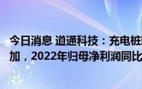 今日消息 道通科技：充电桩新业务的市场推广及研发费用增加，2022年归母净利润同比减少75.91%