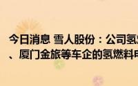 今日消息 雪人股份：公司氢燃料电池系统已应用在厦门金龙、厦门金旅等车企的氢燃料电池车型上