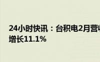 24小时快讯：台积电2月营收约1631.74亿元新台币，同比增长11.1%