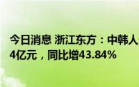 今日消息 浙江东方：中韩人寿并表，2022年归母净利润9.44亿元，同比增43.84%