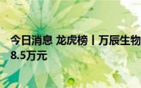 今日消息 龙虎榜丨万辰生物今日涨停，机构合计净买入1758.5万元