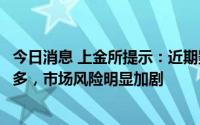今日消息 上金所提示：近期影响市场运行的不确定性因素较多，市场风险明显加剧